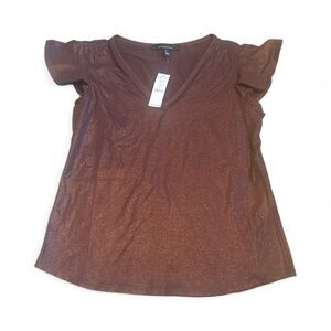 White House Black Market Metallic Brown V-Neck Tee
